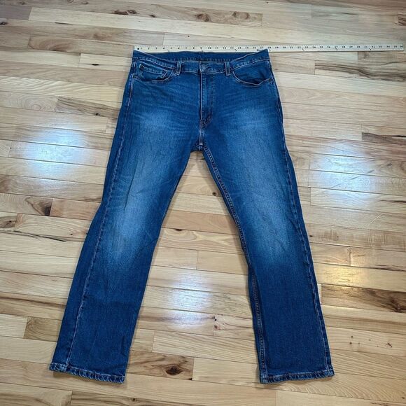 Levi's 513 Jeans Mens 36x30 Blue Denim Distressed 5-Pocket Zip Fly Straight Leg - Picture 1 of 8